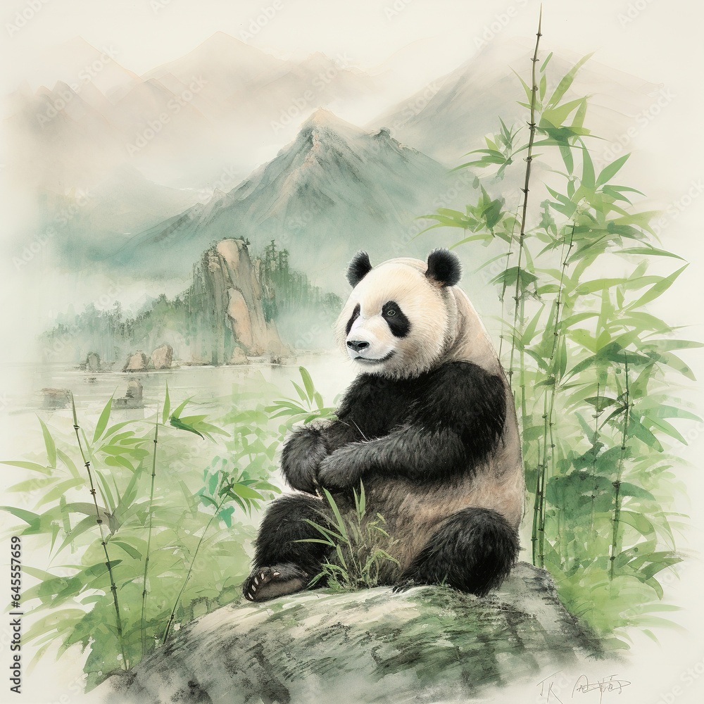 Obraz premium Panda on bamboo forest