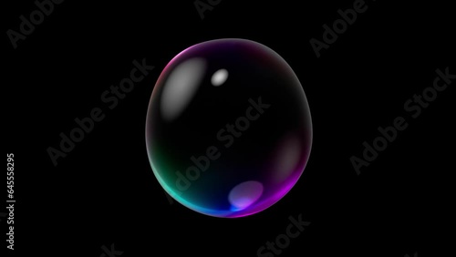 Water bubble element animation. Movement of air bubbles and RGB light on black background. Animation Seamless loop, 3d render.