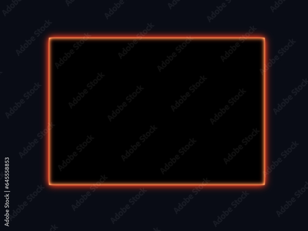 frame on black. Neon frames reflect orange and red with square frames. on a black background frame on black. Neon frames reflect orange and red with square frames. on a black background
