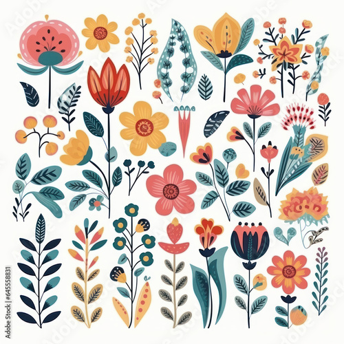 Folk Art Illustration - A Collection of Flowers