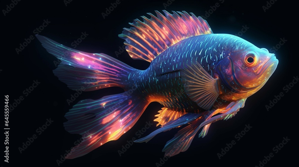 Fototapeta premium fantasy Glowfin glpwing bioluminescent fish with generative ai