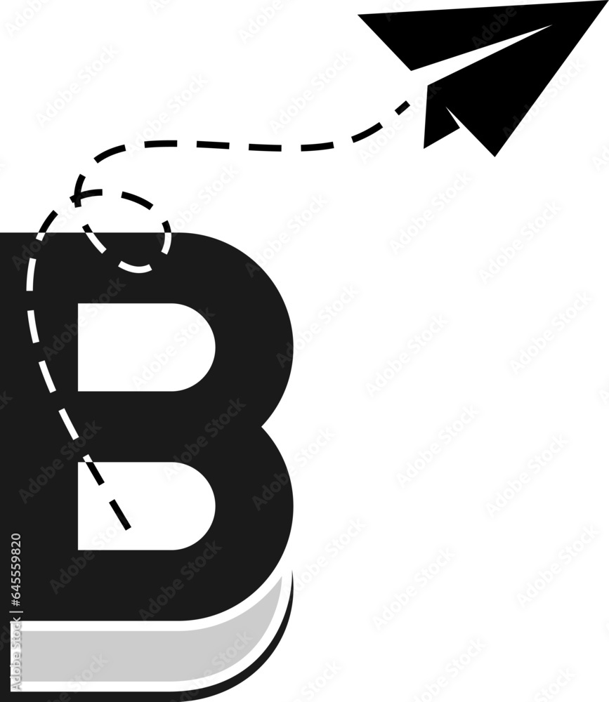 B initial with book and paper plane B initial with book and paper plane