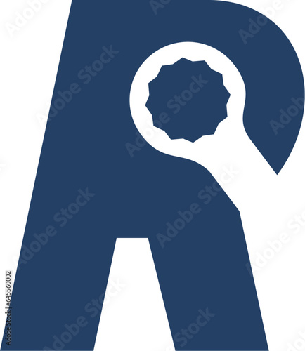 R bold initial with wrench negative space