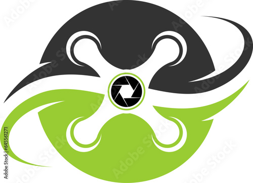 Circular shape with swoosh and drone