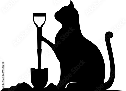 Cat silhouette with land shovel