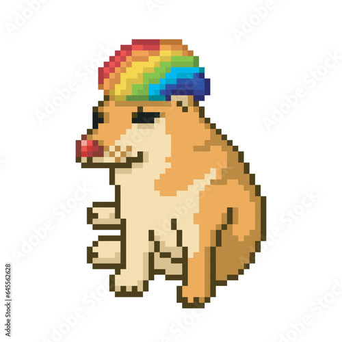 Dog dressed as a clown, pixel art