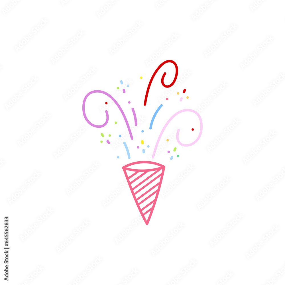 cute party popper isolated confetti explosion firecrackers celebration vector drawing illustration hand drawn style