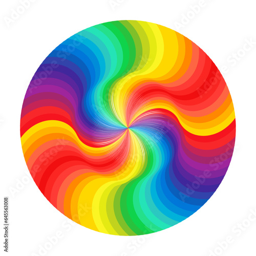 Vector background of vivid rainbow colored swirl twisting towards center