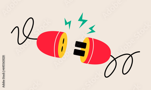 Electric socket with a plug. Concept of 404 error connection. Colorful vector illustration
