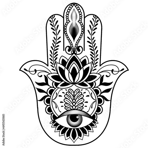 Hamsa hand tattoo design. Vector illustration eps10.