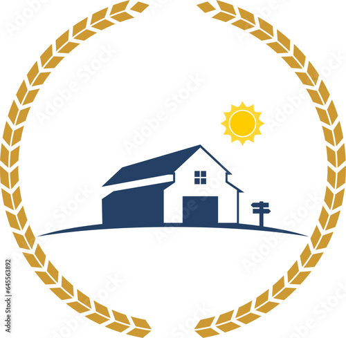 Circular wheat barn farm and sun