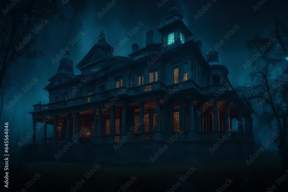 haunted house on the hill AI Generated 