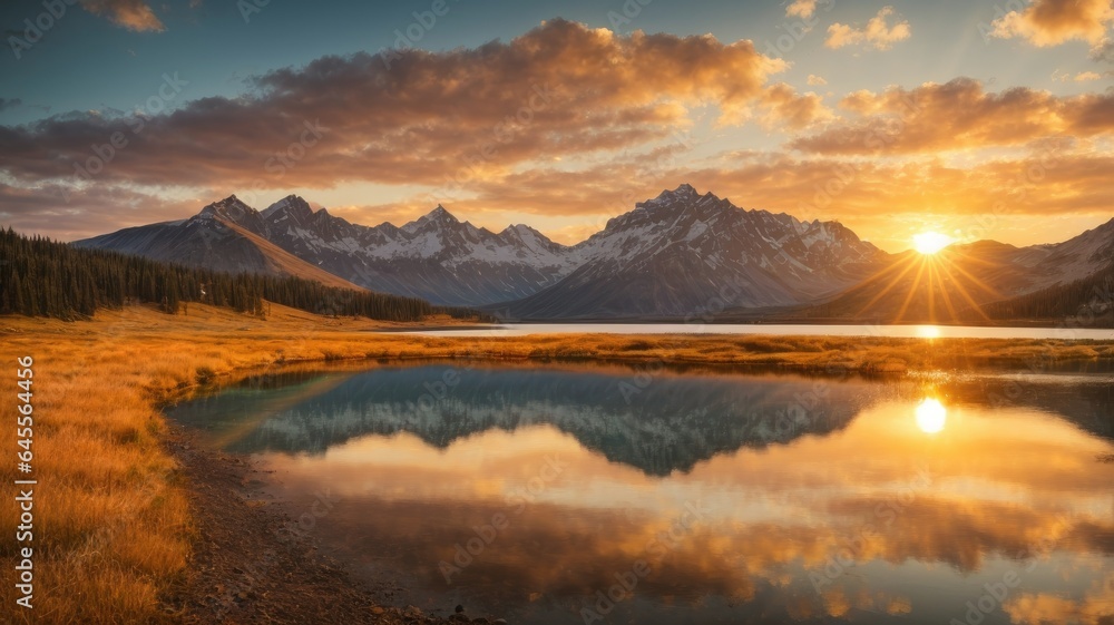 Fototapeta premium Golden Hour Reflections in Portraits: Radiant Beauty, Generative AI