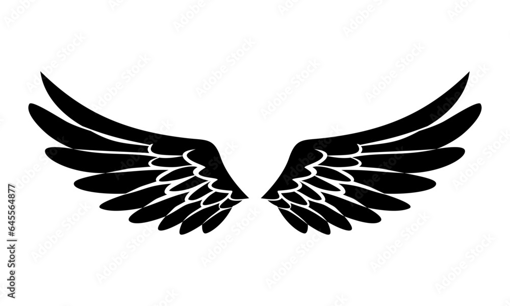 Naklejka premium Vector flat design angel wings silhouette