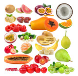 kiwi; Pink Guava; papaya; coconut; macadamia; raspberry; banana; Indian gooseberry; carissa; fruits; Acerola cherry; papaya; tangerine; grape; pear; Antidesma puncticulatum on  transparent png