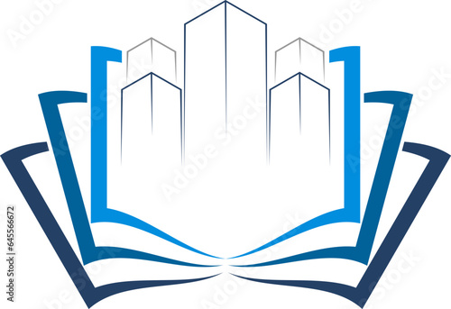 Open book with town tower