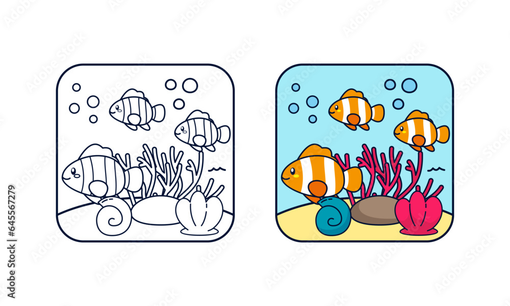 Marine background. Coloring book or Coloring page for kids Stock Vector ...