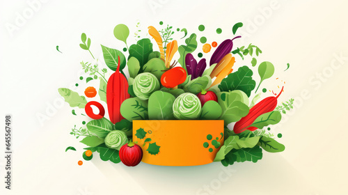 Fresh vegetables falling into the pot. Vector layered paper cut style illustration. Cooking food. Healthy meal. Natural organic food for menu poster banner template.