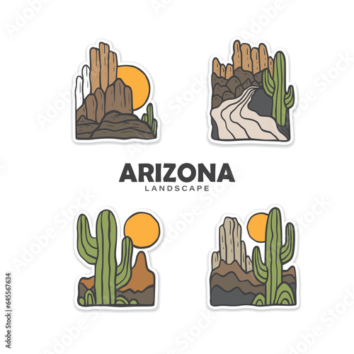 Arizona landscape vintage hand drawn vector illustration for sticker label emblem or patch