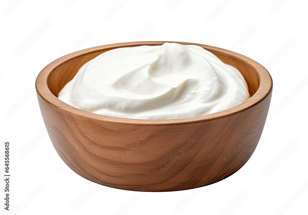 Wooden bowl with sour cream isolated on transparent background Wooden bowl with sour cream isolated on transparent background