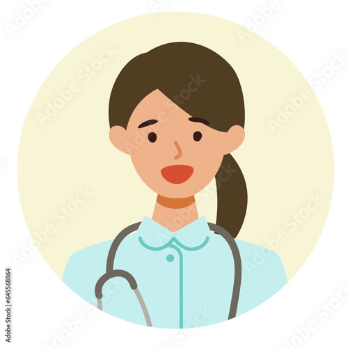 Working nurse Woman. Healthcare conceptWoman cartoon character. People face profiles avatars and icons. Close up image of smiling Woman.