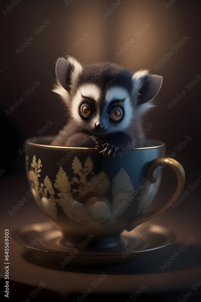 lovely miniature lemur inside a cup of coffee lovely miniature lemur inside a cup of coffee
