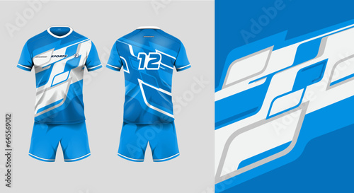 Sport jersey template mockup grunge abstract design for football soccer, racing, gaming, blue color