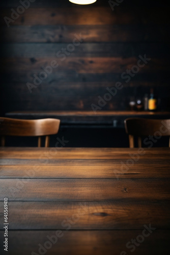 Wooden table with dark blurred background.