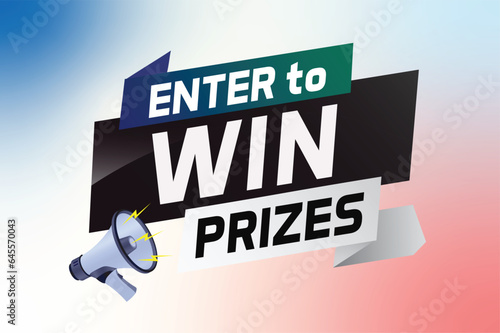 Enter to win prizes word concept vector illustration with megaphone and 3d style for use landing page, template, ui, web, mobile app, poster, banner, flyer, background, gift card, coupon, wallpaper	