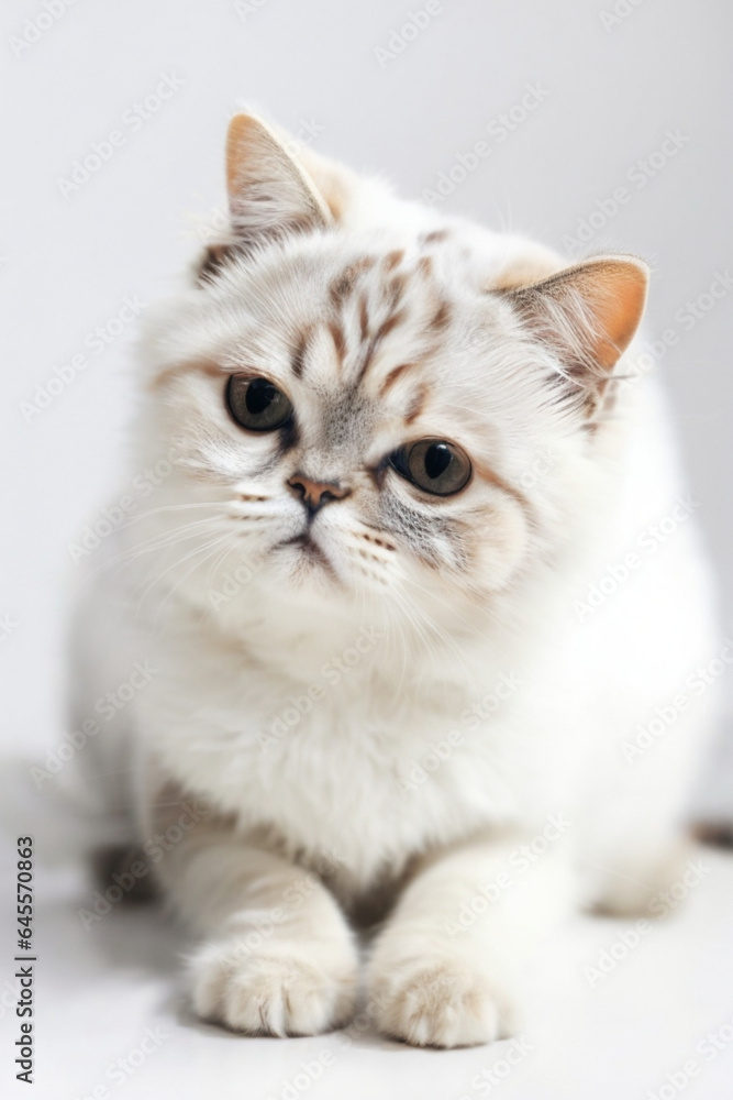 Portrait of a silver tabby british shorthair cat looking at the camera isolated on a white background