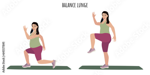 Asian pregnant woman doing balance lunge exercise