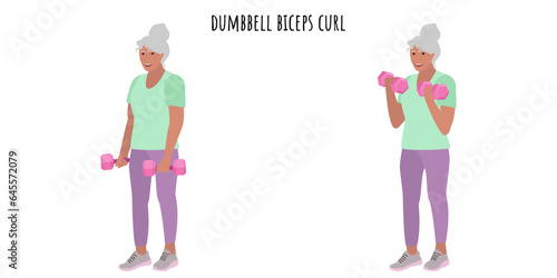 Senior woman doing dumbbell biceps curl exercise