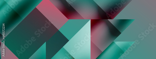 Vivid abstraction unfolds. Triangles in seamless harmony, composing dynamic geometric backdrop. Interplay of angles and hues forms captivating tapestry, evoking modernity and artistic allure