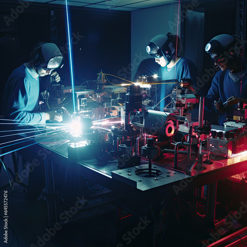 Physicists doing experiments on lasers