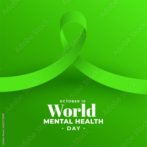 international mental health day green background with realistic ribbon