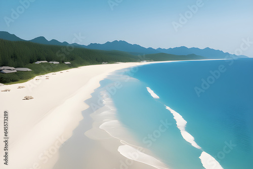 The azure sea, white sandy beaches, and the gentle rolling waves. Generative AI.