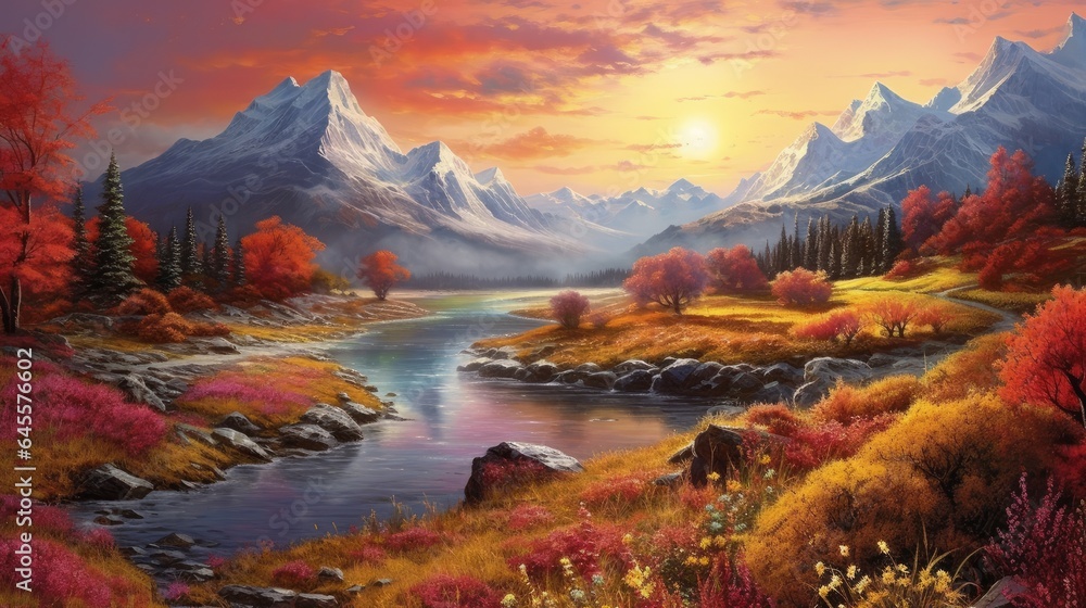autumn  landscape mountains and river