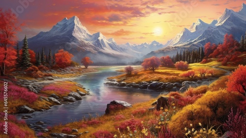 autumn landscape mountains and river