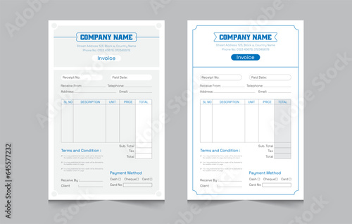 Set of cash memo template with a4 size, business payment invoice design, vector illustration eps 10