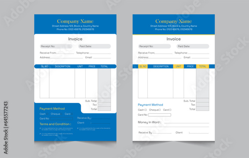 Set of cash memo template with a4 size, business payment invoice design, vector illustration eps 10