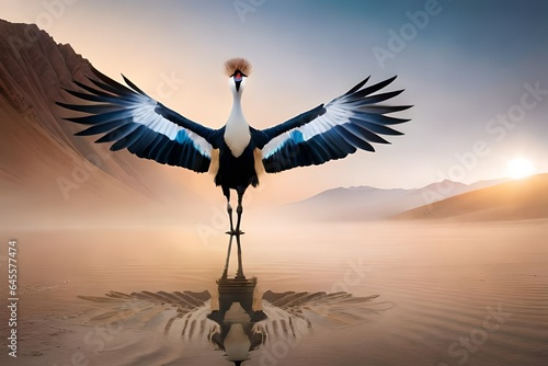 crowned crane bird in the desert © baloch