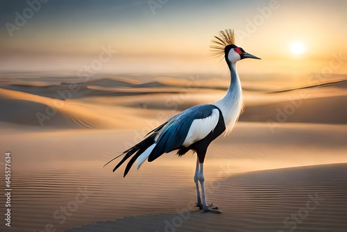 crowned crane bird in the desert © baloch