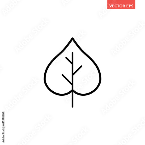 Black single heart shaped leaf line icon, simple natural plant element outline flat design pictogram, infographic vector for app logo web button ui ux interface isolated on white background