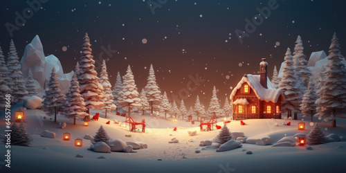 christmas snowy landscape, scene night in the forest