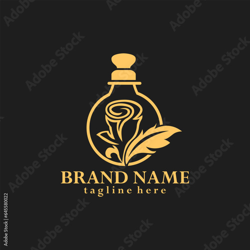floral perfume bottle logo luxury design vector