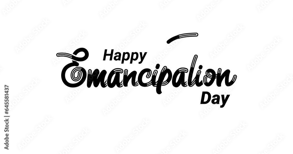 Happy Emancipation Day Text Animation on the white alpha channel. Beautiful Handwritten modern text calligraphy. Great for Festivals and events. Transparent background. Easy to put into any video Happy Emancipation Day Text Animation on the white alpha channel. Beautiful Handwritten modern text calligraphy. Great for Festivals and events. Transparent background. Easy to put into any video