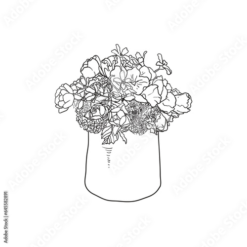 hand drawn flowers in a beautiful flower vase