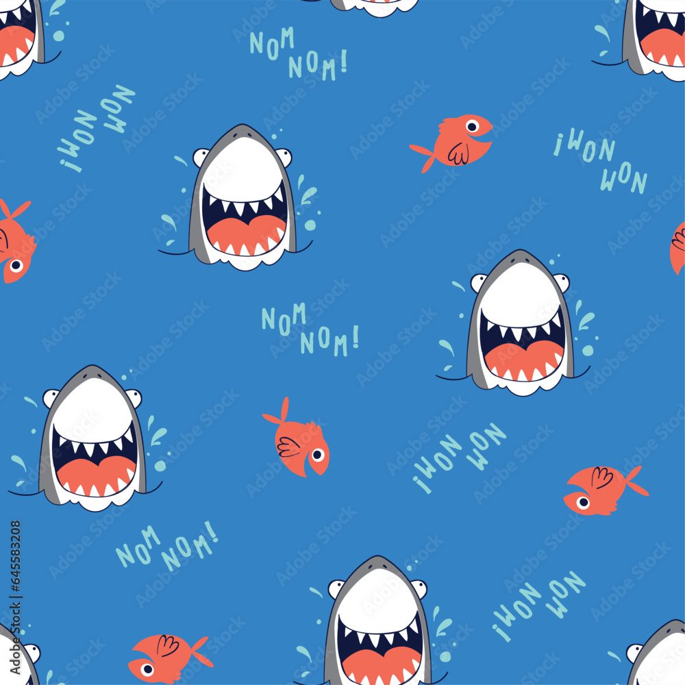 pattern design with cute shark drawing