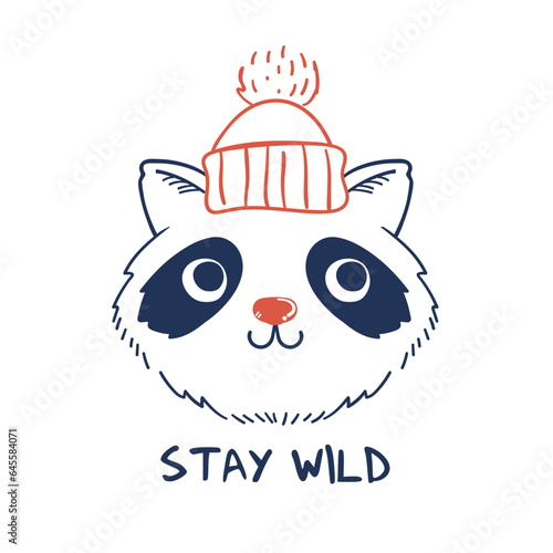 cute raccoon drawing as vector for textile print