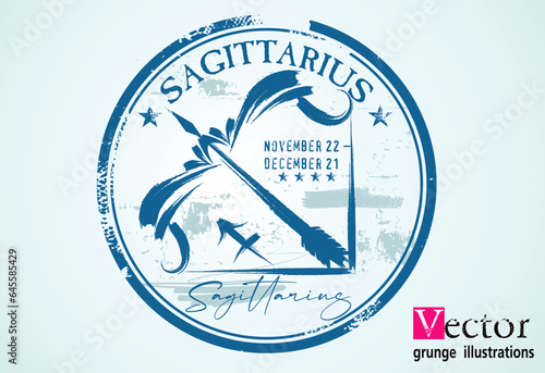astrologi Sagittarius  element, Abstract grunge stamp with the Sagittarius  symbol from the horoscope, Grunge Round zodiac sign Sagittarius